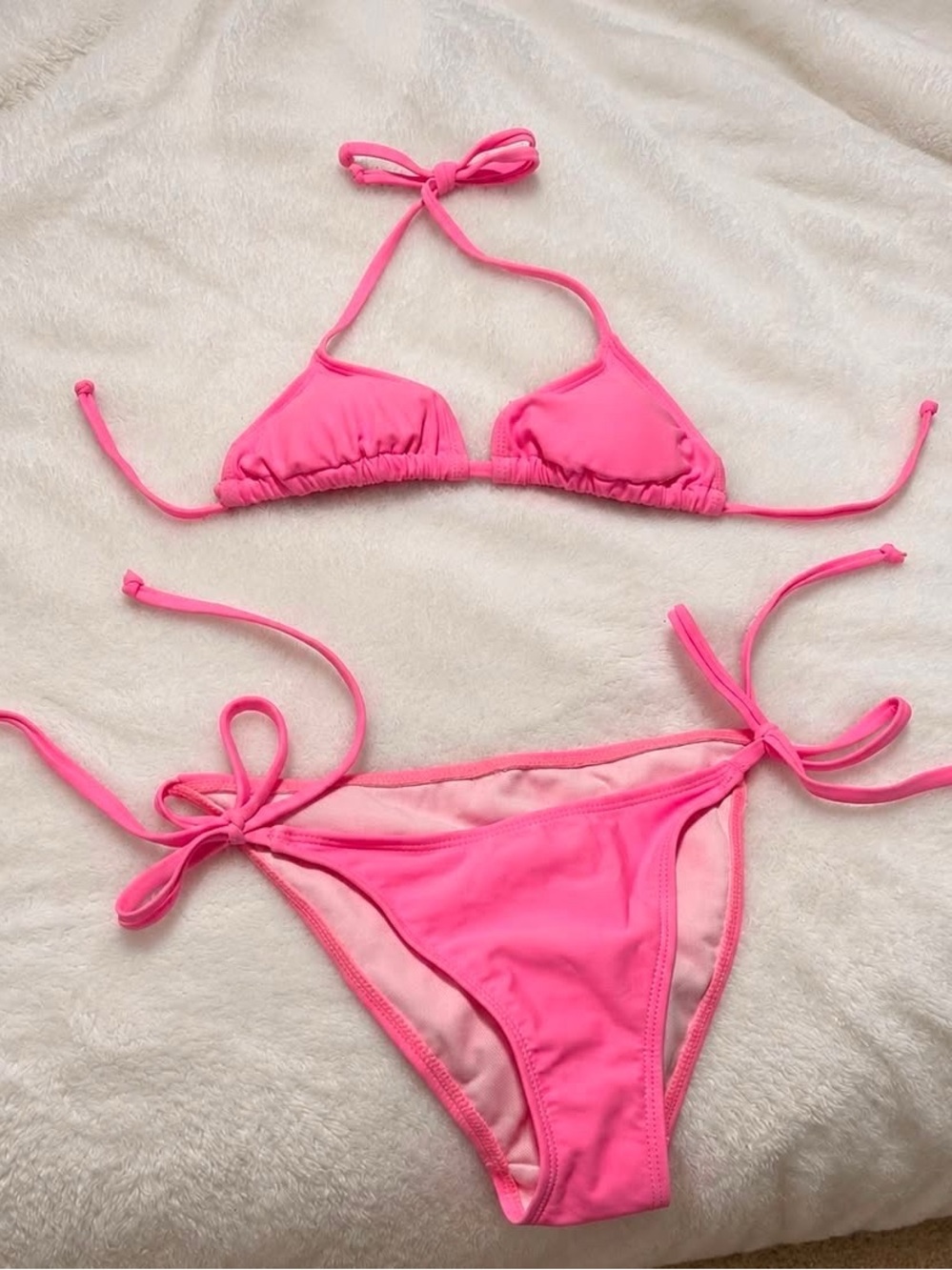 Plain Pink Triangle Bikini Set